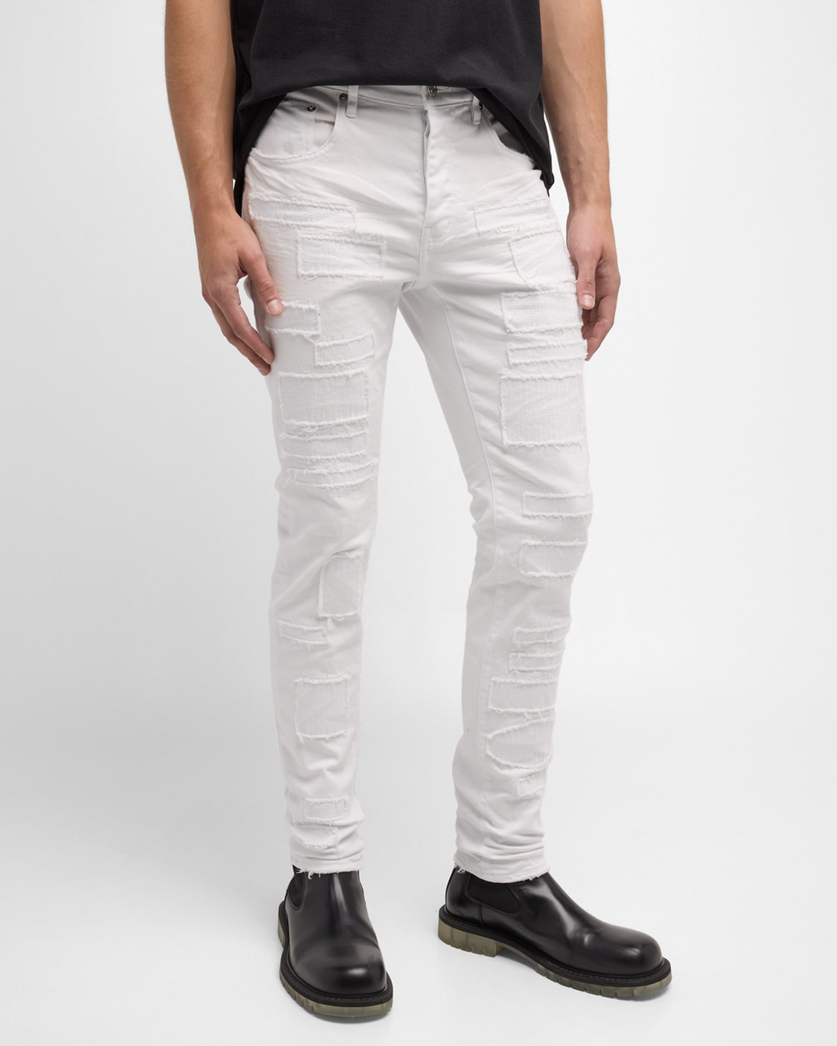 Purple Men's Optic Repair Patch Skinny Jeans In White