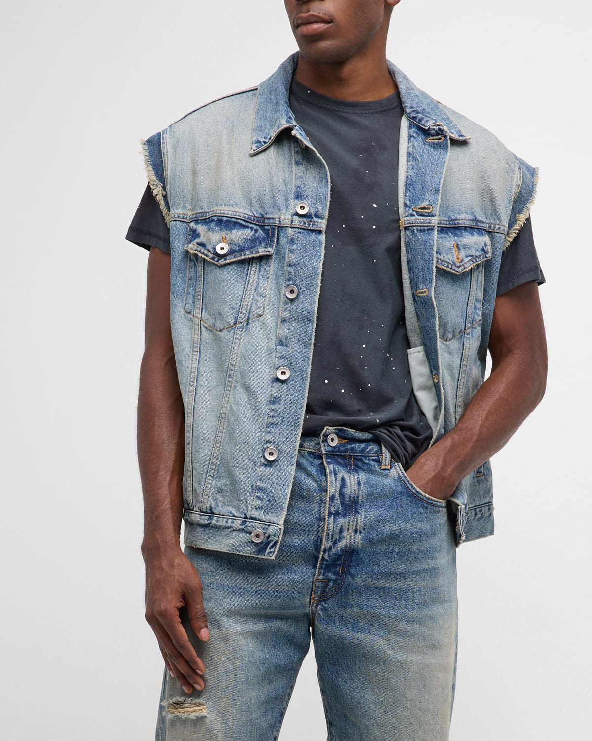 Men's Vintage Distressed Denim Vest