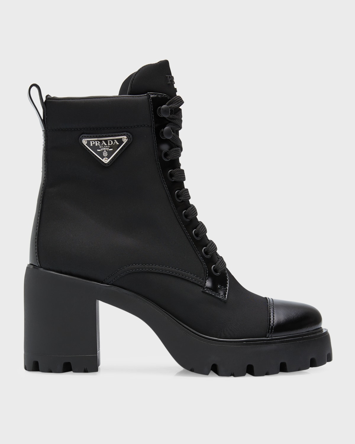 Prada Nylon Lace-up Combat Boots In Nero