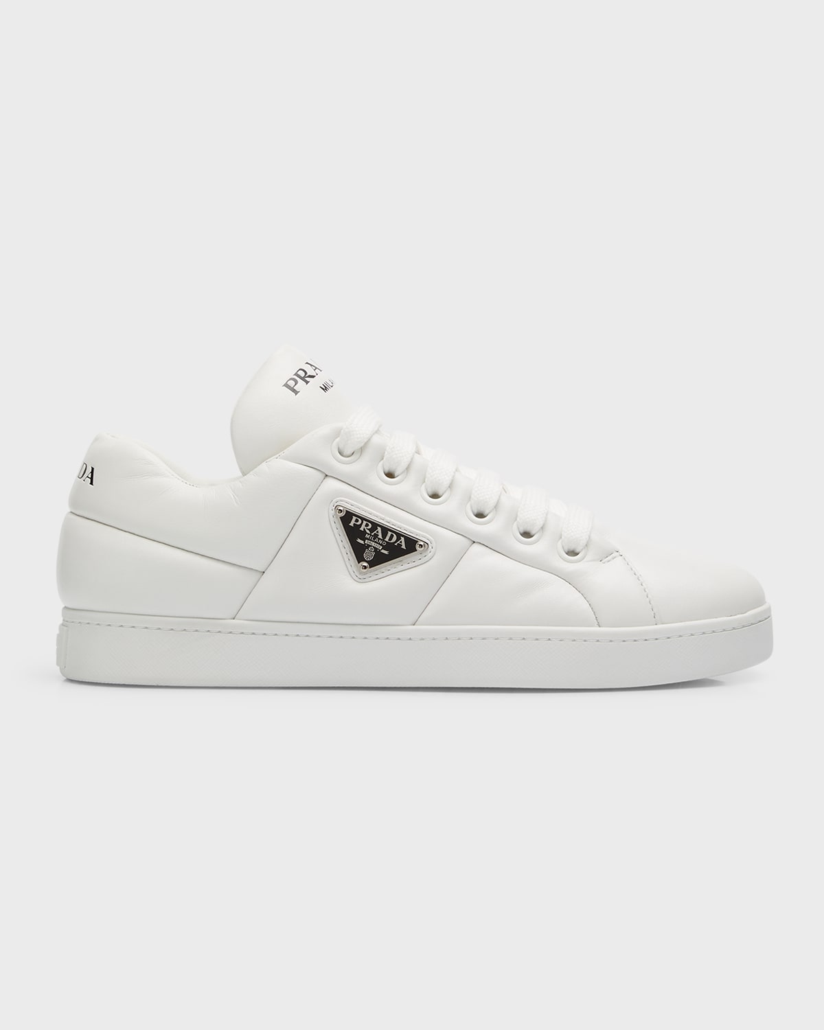Prada Lane Leather Low-top Sneakers In Bianco