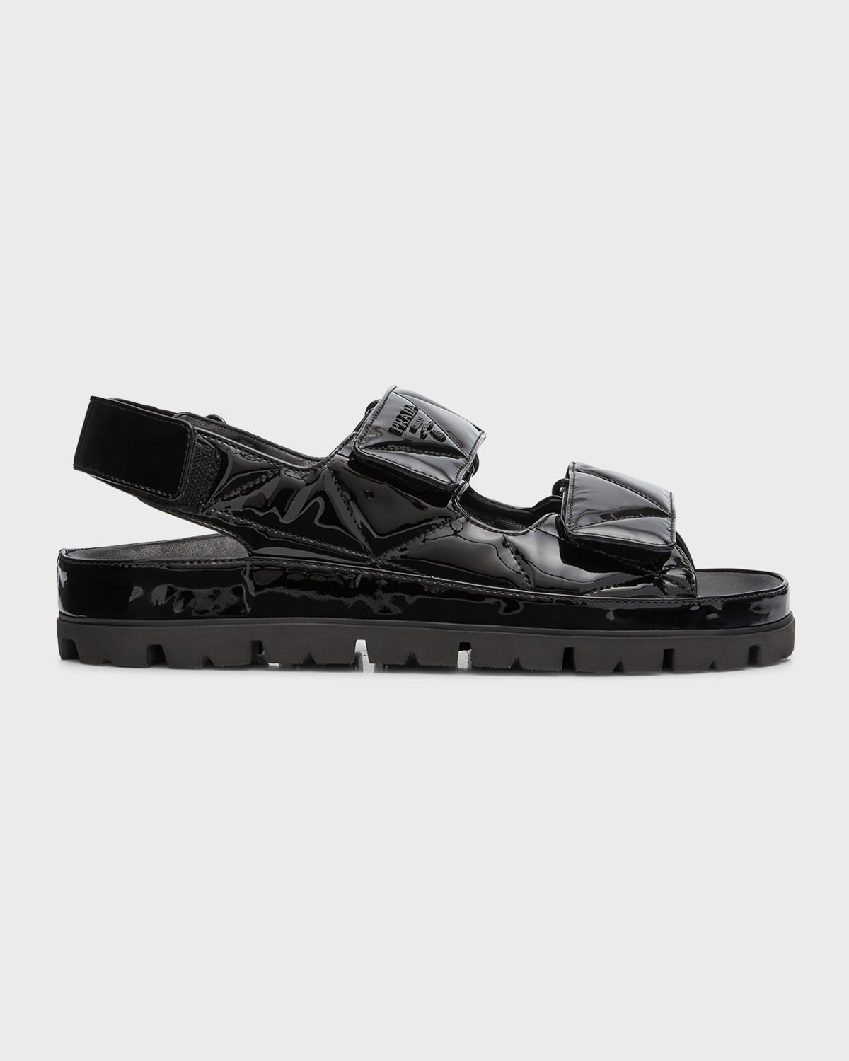 Shop Prada Quilted Patent Slingback Sport Sandals In Nero