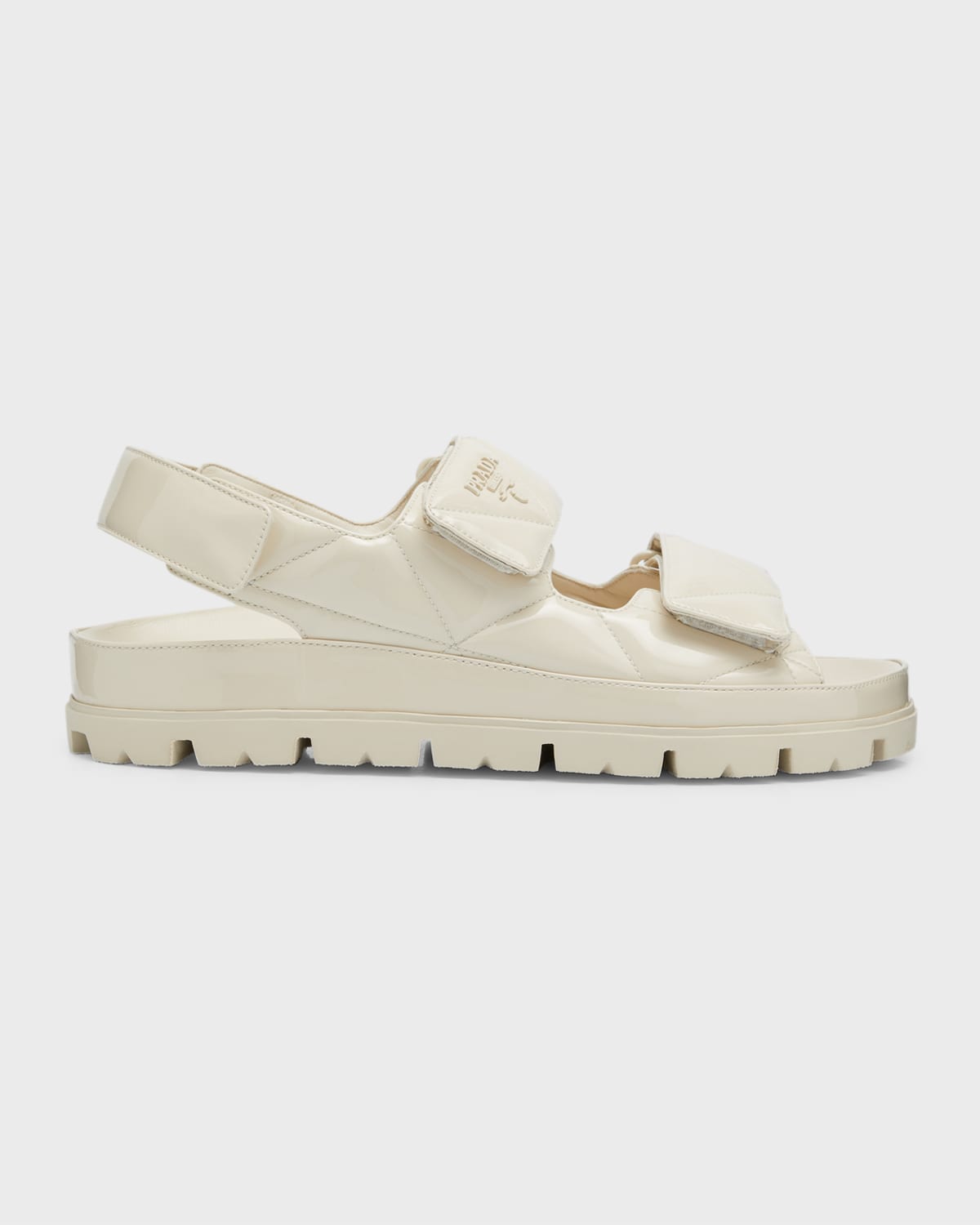 Shop Prada Quilted Patent Slingback Sport Sandals In Avorio