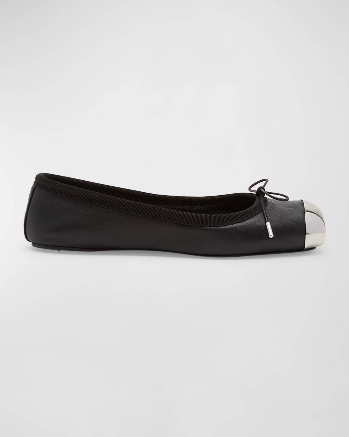 Alexander Mcqueen Black Ballet Flats With Metallic Toe In Smooth Leather Woman In 1081 Blacksilver