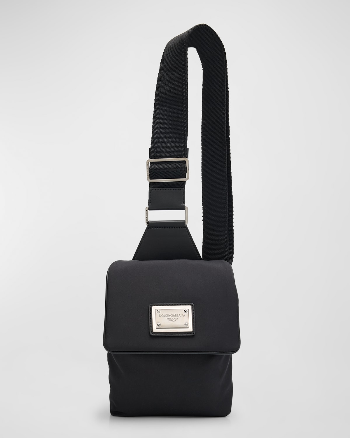 Shop Dolce & Gabbana Men's Logo Plaque Nylon Belt Bag In Black