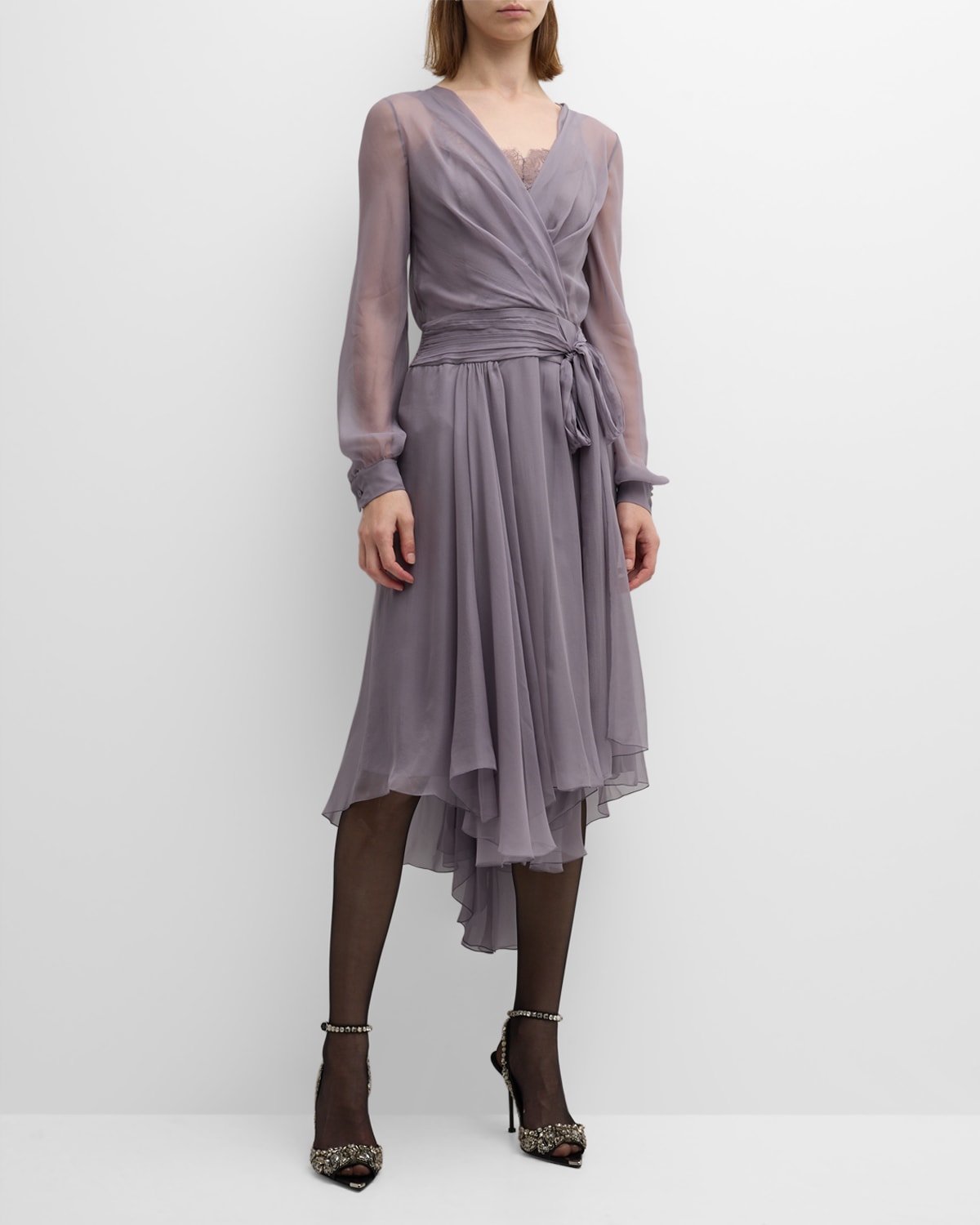 Alberta Ferretti Asymmetric Midi Wrap Dress In Violet