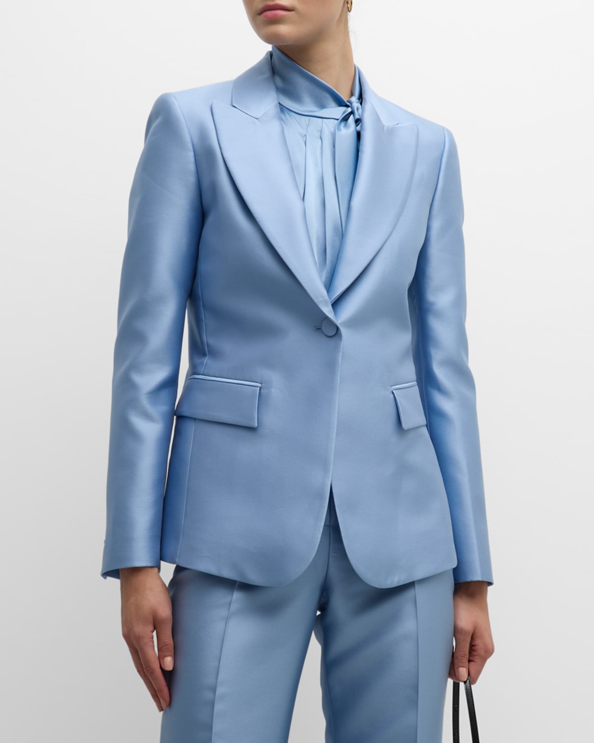 Alberta Ferretti Satin Single-breasted Blazer Jacket In Light Blue