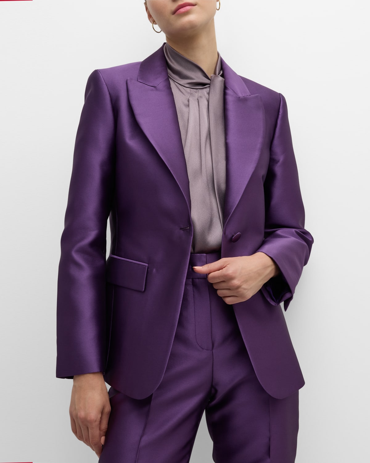 Alberta Ferretti Satin Single-breasted Blazer Jacket In Violet
