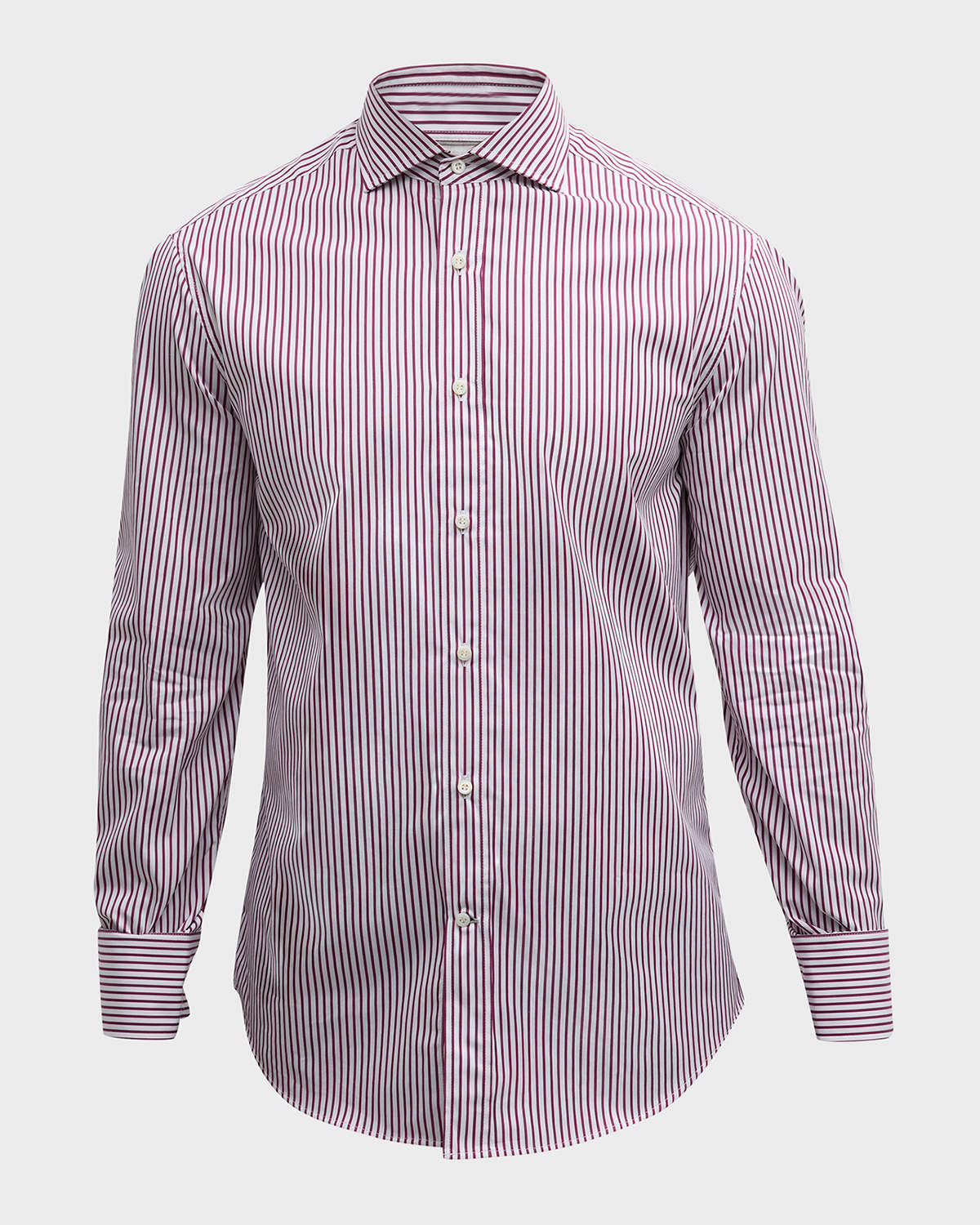 Brunello Cucinelli Men's Striped Cotton Sport Shirt In White/red