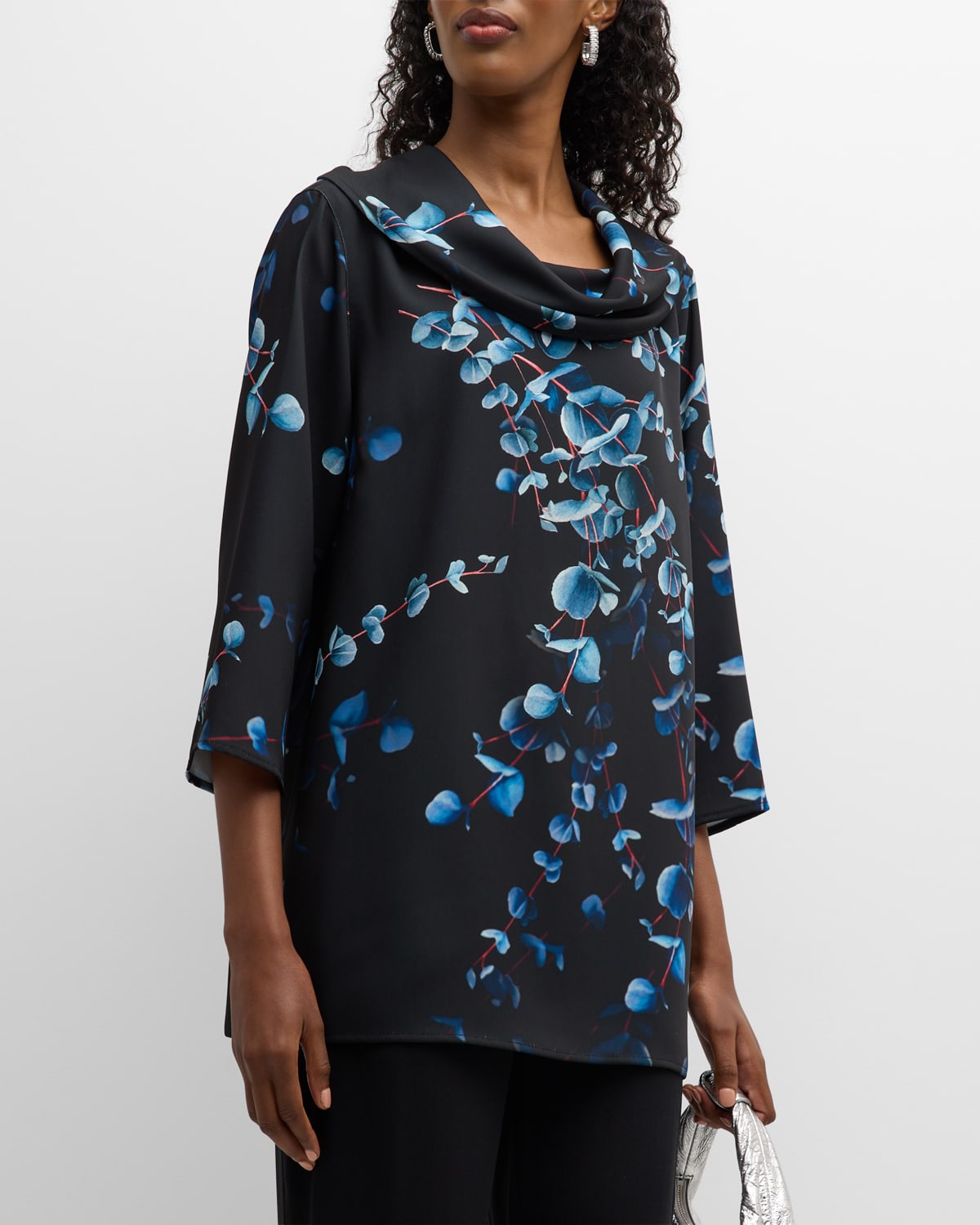 Autumn Romance Botanical-Print Cowl-Neck Tunic