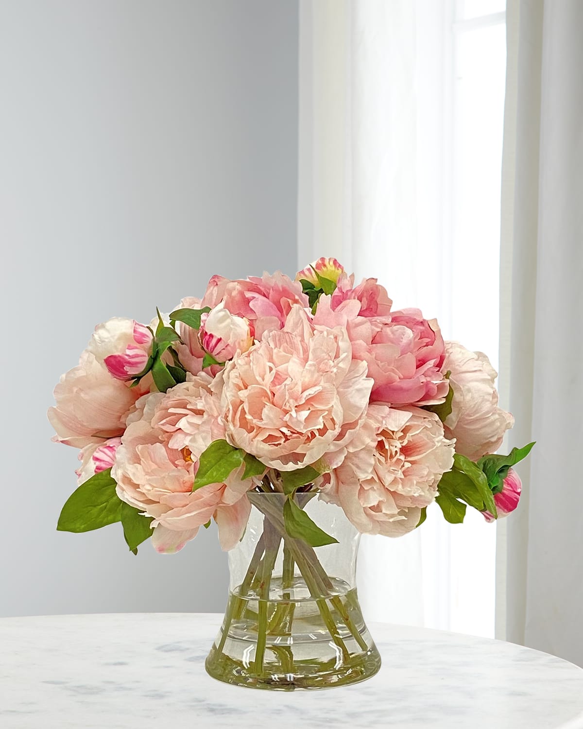 Winward Peony Arrangement In Hurricane Vase