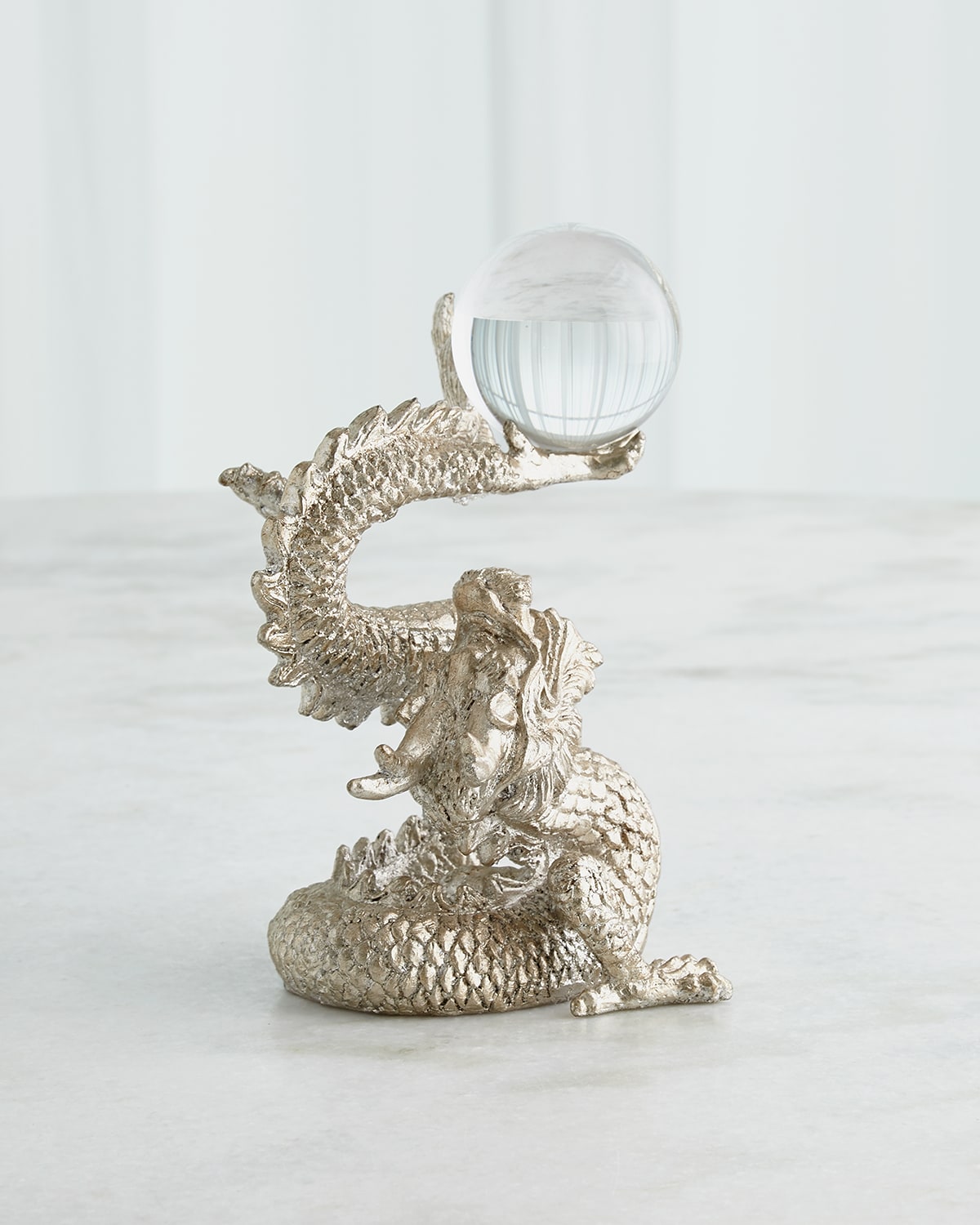 Dragon Holding Sphere, Silver Leaf