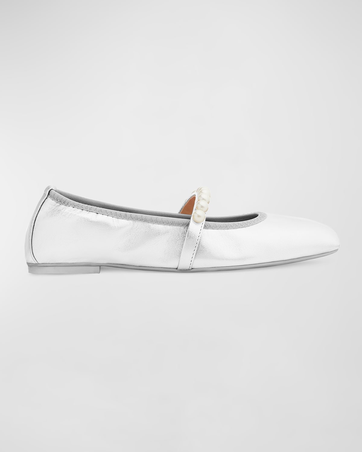 Shop Stuart Weitzman Goldie Leather Pearly Ballerina Flats In Silver