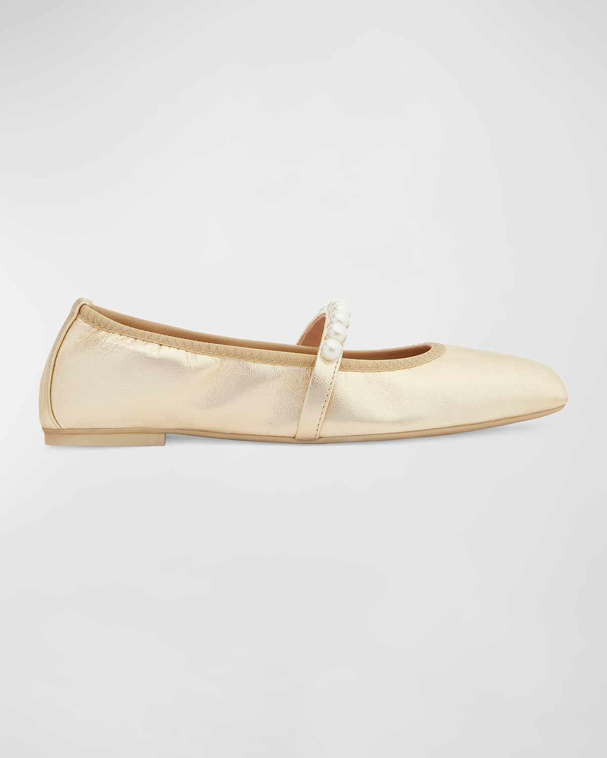 Shop Stuart Weitzman Goldie Leather Pearly Ballerina Flats In Light Gold