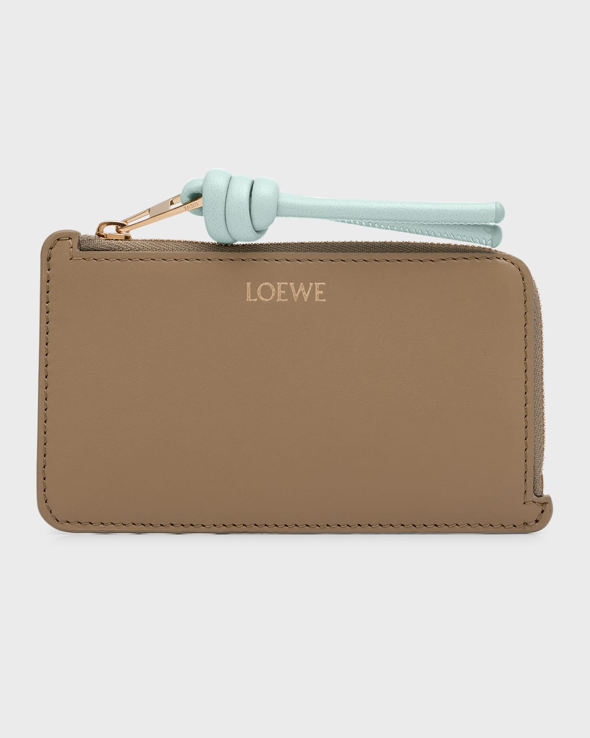 Loewe Knot Zip Leather Card Holder In 8448 Sand Blue Ic