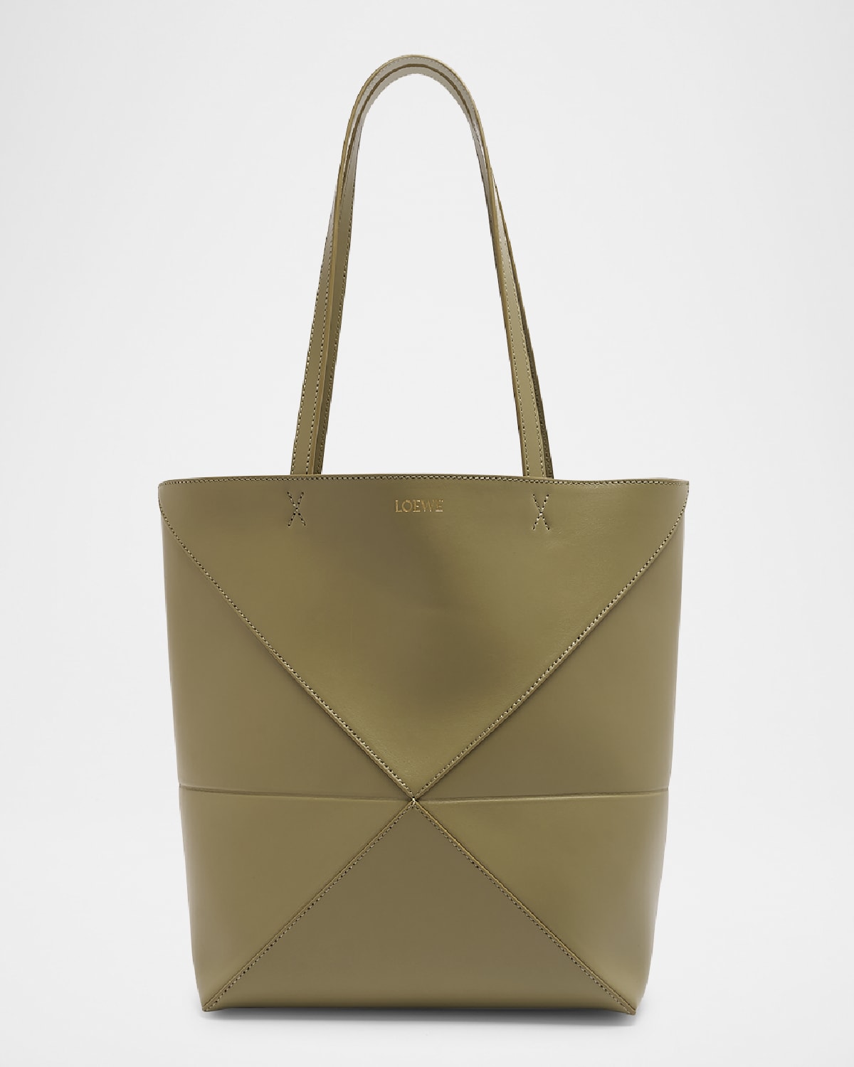 Shop Loewe Puzzle Fold Medium Tote Bag In Shiny Leather In Eucalyptus Green