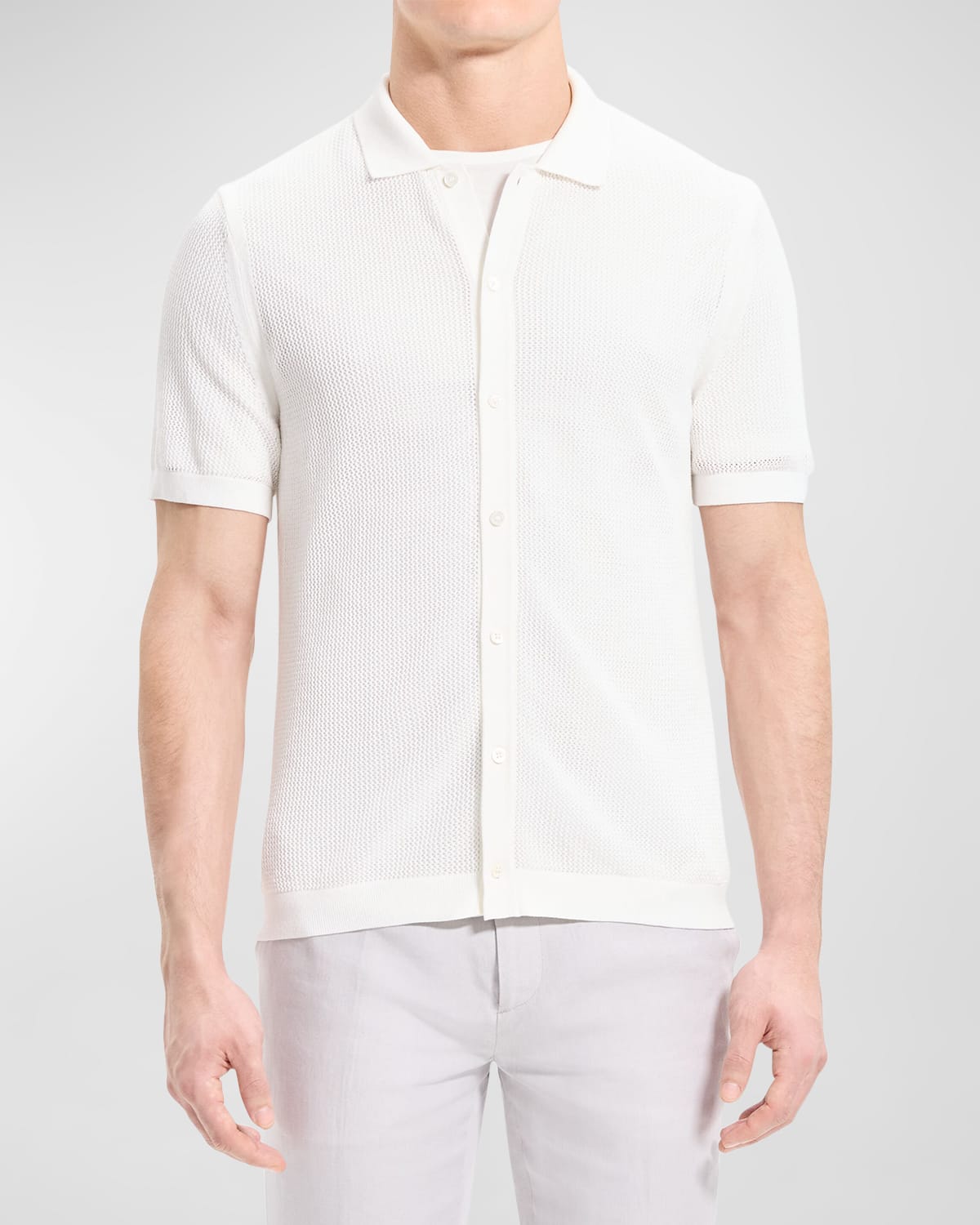 Theory Men's Cairn Open Knit Button-down Shirt In Ivory