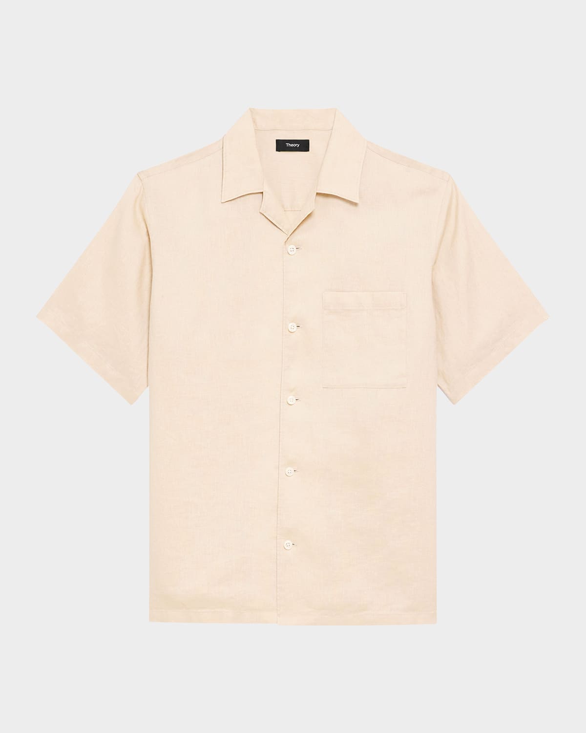 Theory Noll Short Sleeve Button Front Linen Camp Shirt In Neutral