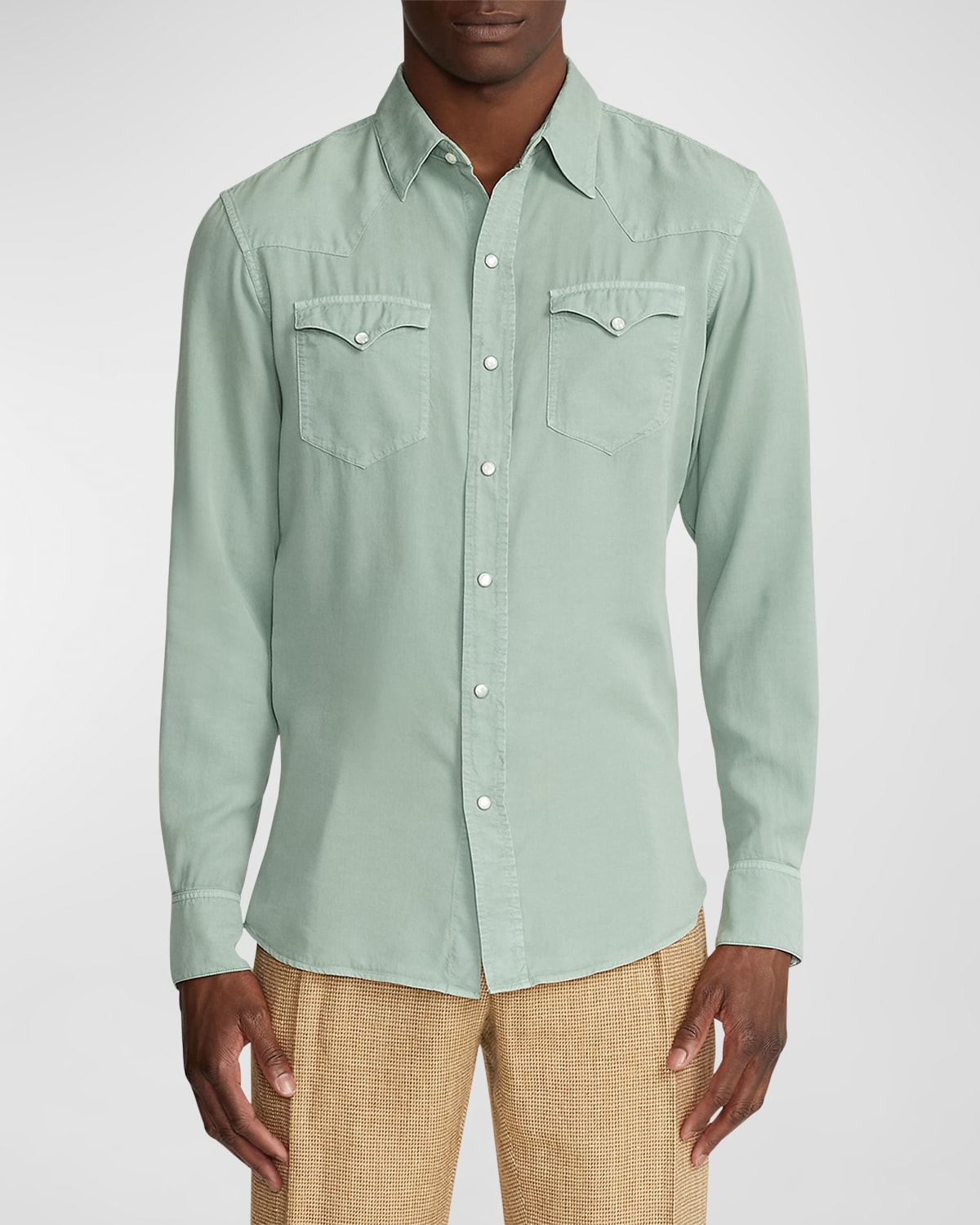 Ralph Lauren Garment-dyed Lyocell-twill Western Shirt In Green Bay