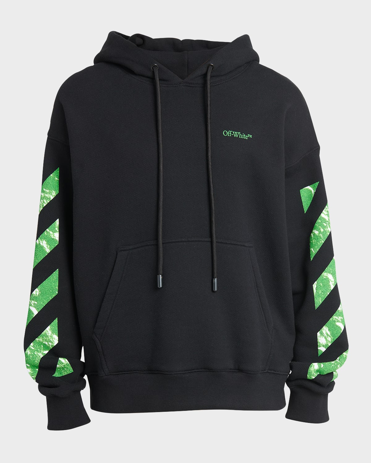 Off-white Arrows-print Zip-up Cotton Hoodie In Black Green
