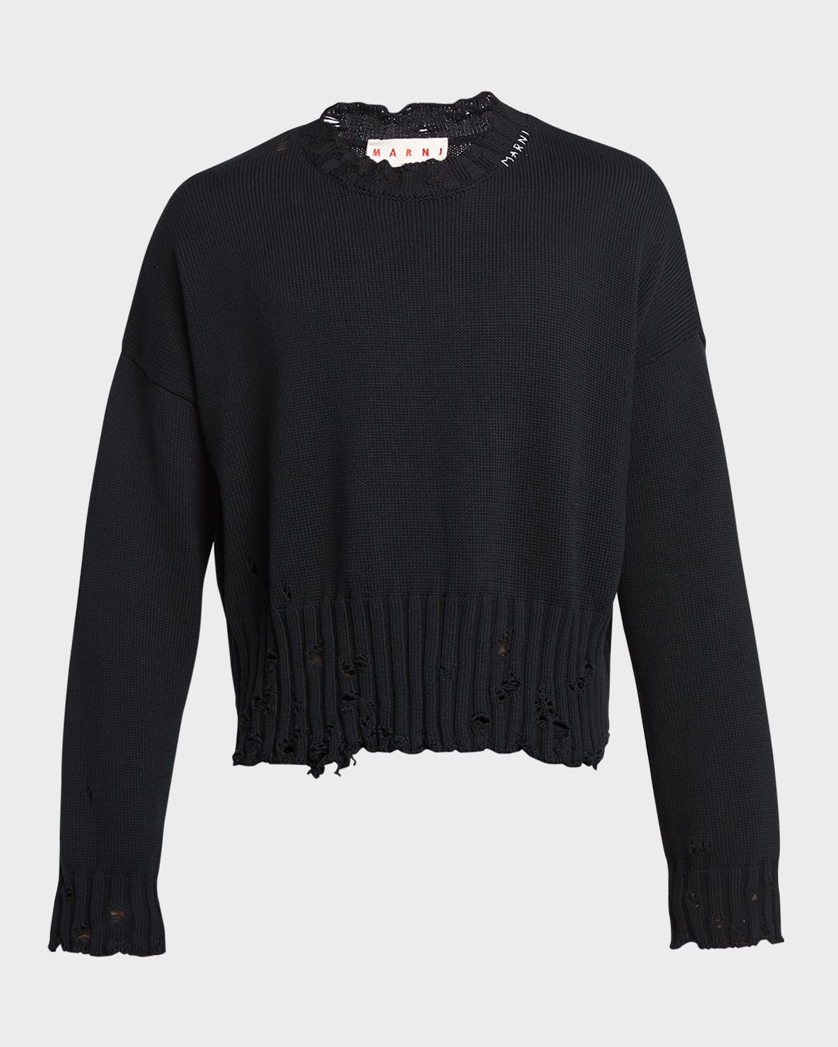 Marni Deconstructed Contrast-stitch Relaxed-fit Cotton Knitted Jumper In Black
