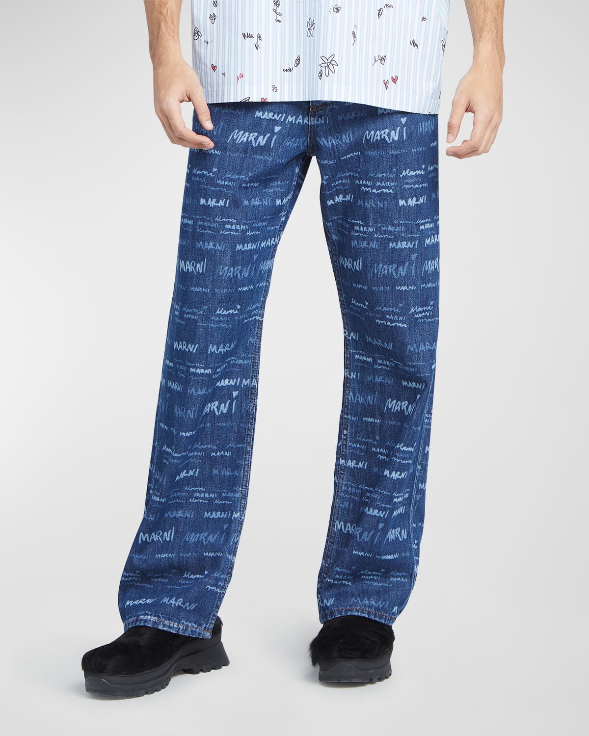 Men's Straight-Leg Jeans with Repeated Logo