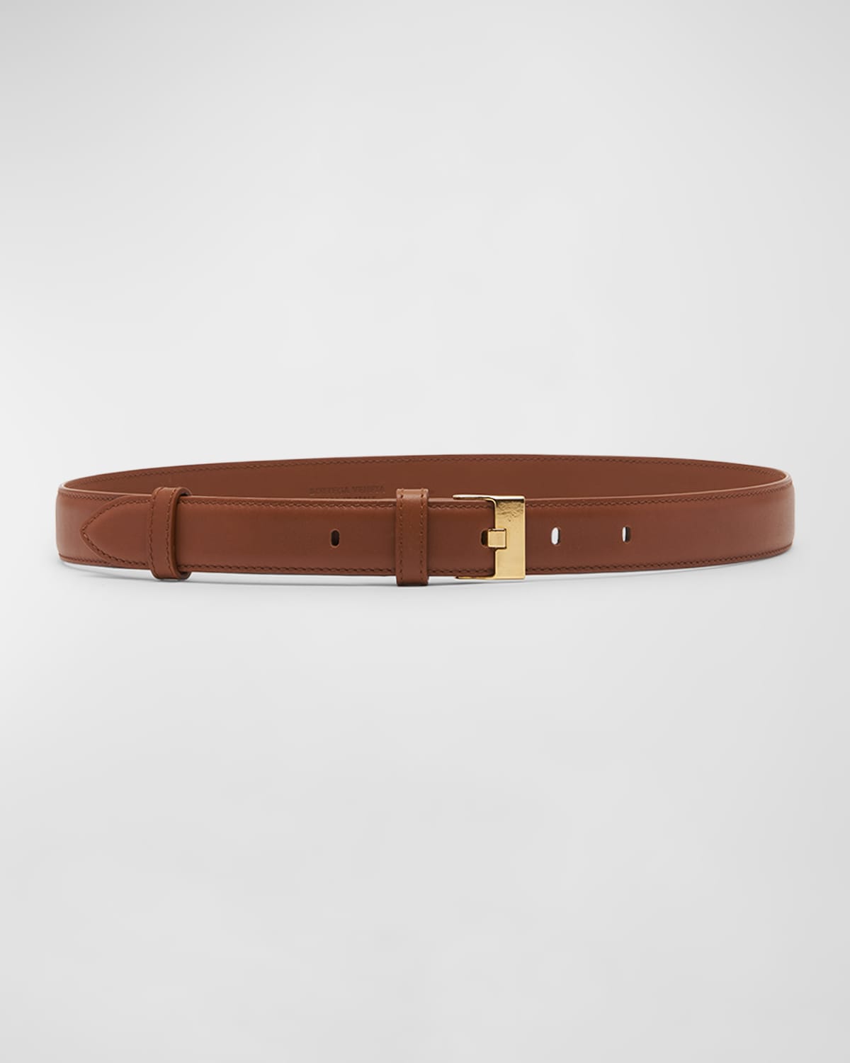 BOTTEGA VENETA FRENCH LEATHER BELT WITH HAMMERED BRASS BUCKLE