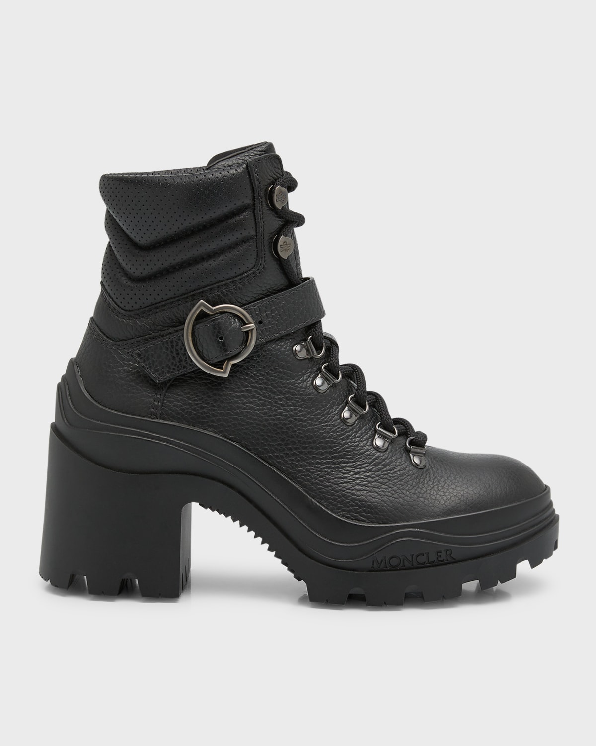 MONCLER ENVILE LEATHER BUCKLE ANKLE BOOTS