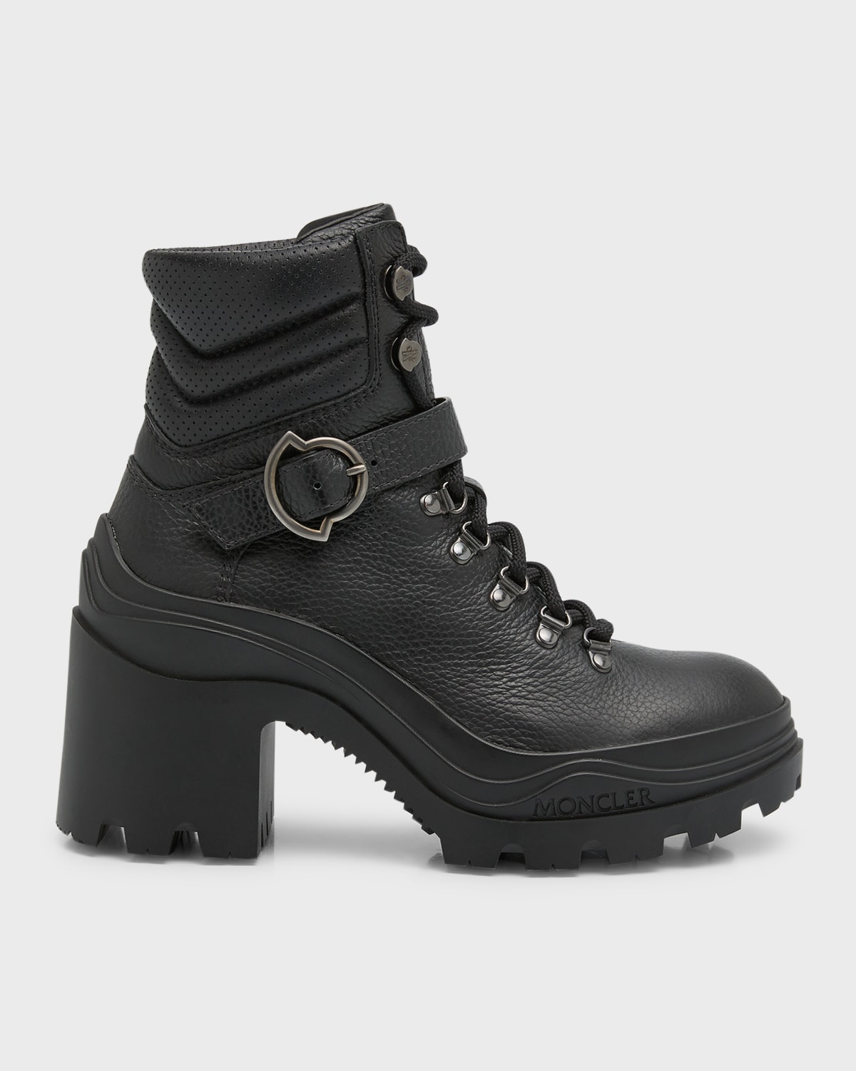 Moncler 80mm Envile Buckle Leather Ankle Boots In Black