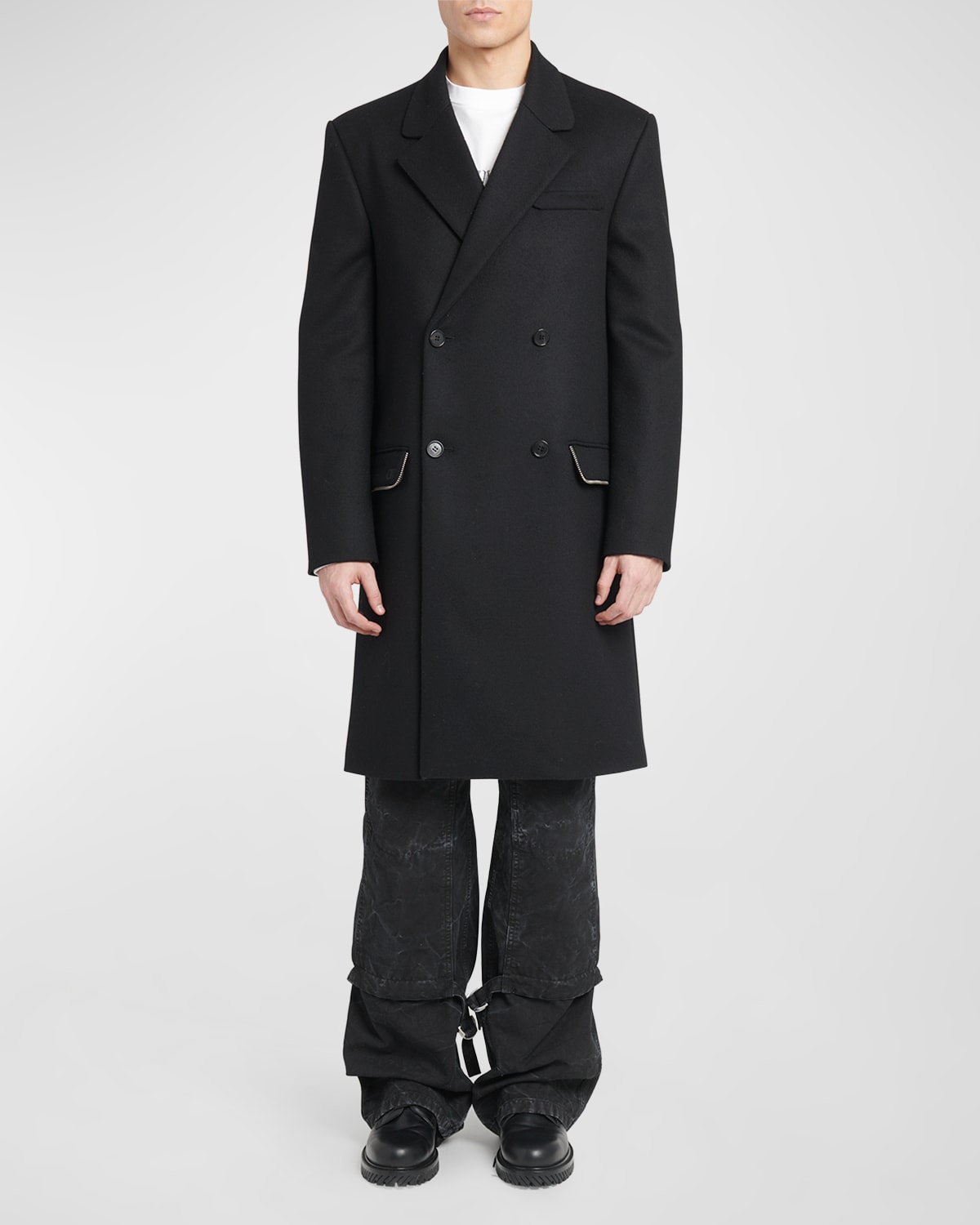 Shop Off-white Men's Topcoat With Zipper Details In Black Black