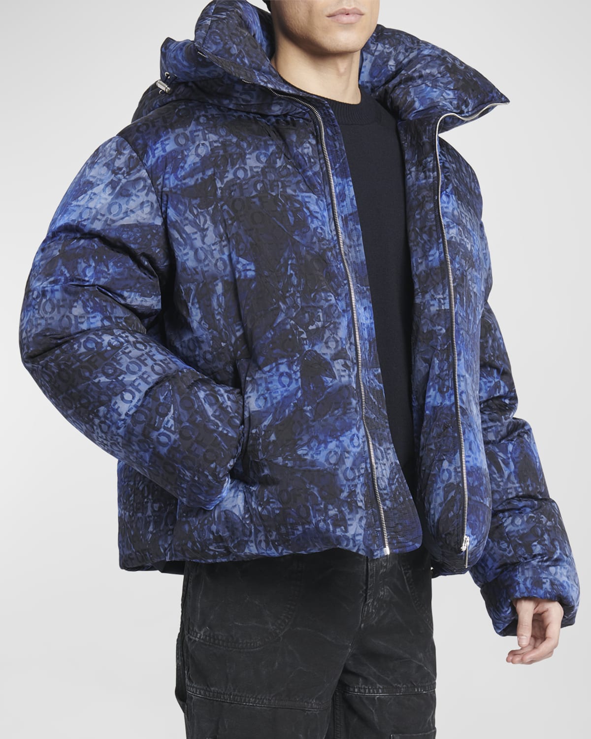 Shop Off-white Men's Logo Tie-dye Jacquard Puffer Jacket In Sierre Leon