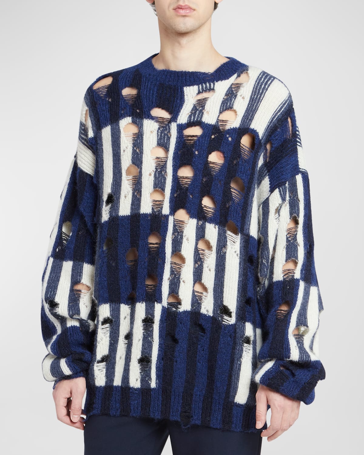 Off-white Distressed Effect Shibori Tartan Crewneck Sweater In Sierre Leon No Co