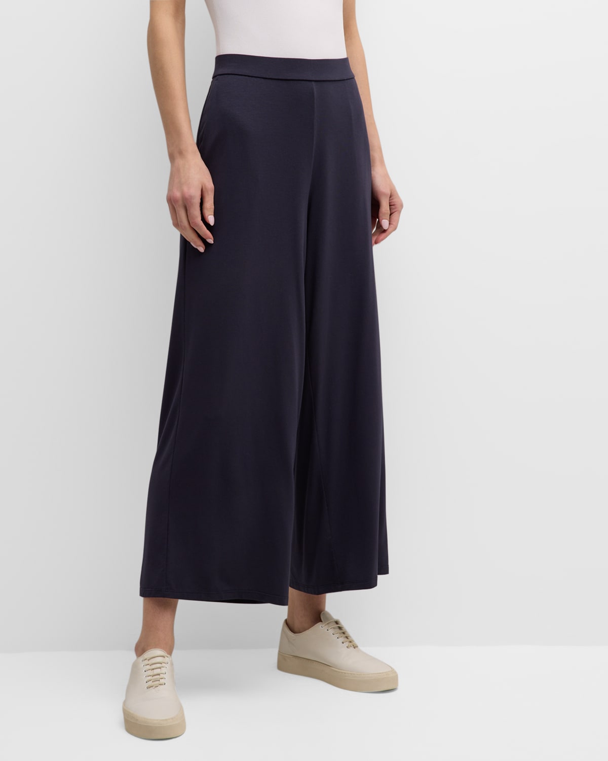 Eileen Fisher Cropped Wide-leg Jersey Pants In Nocturne