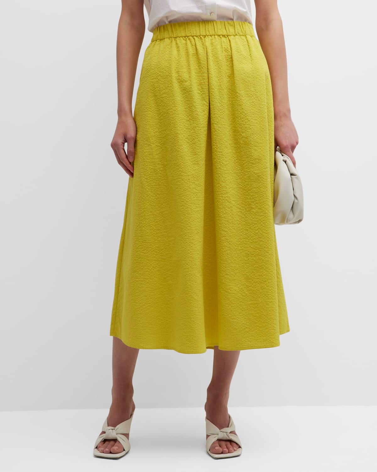 Eileen Fisher Petite Gathered Puckered Cotton Skirt In Sunbeam