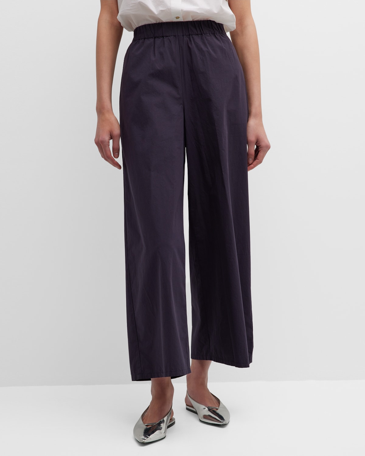 Eileen Fisher Wide-leg Poplin Ankle Pants In Nocturne