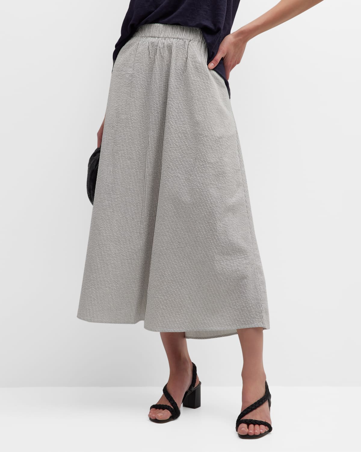 Eileen Fisher Petite Gathered Puckered Cotton Skirt In Whtbl