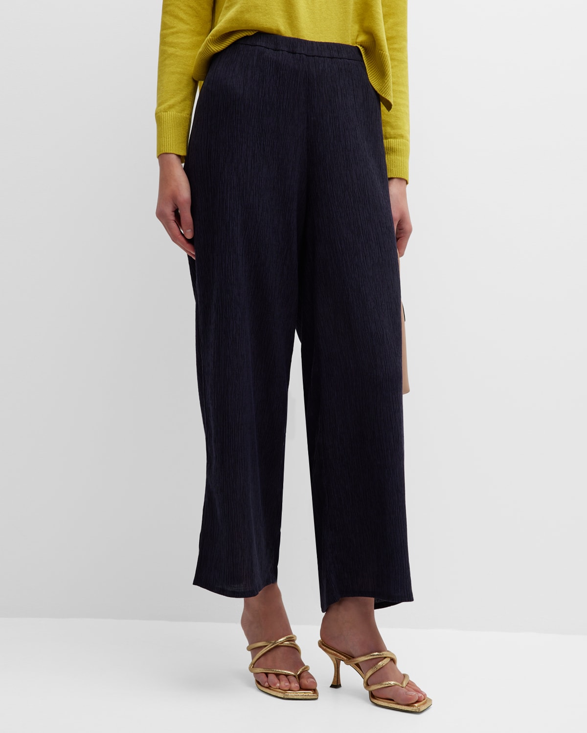 Eileen Fisher Crinkled Wide-leg Ankle Pants In Nocturne