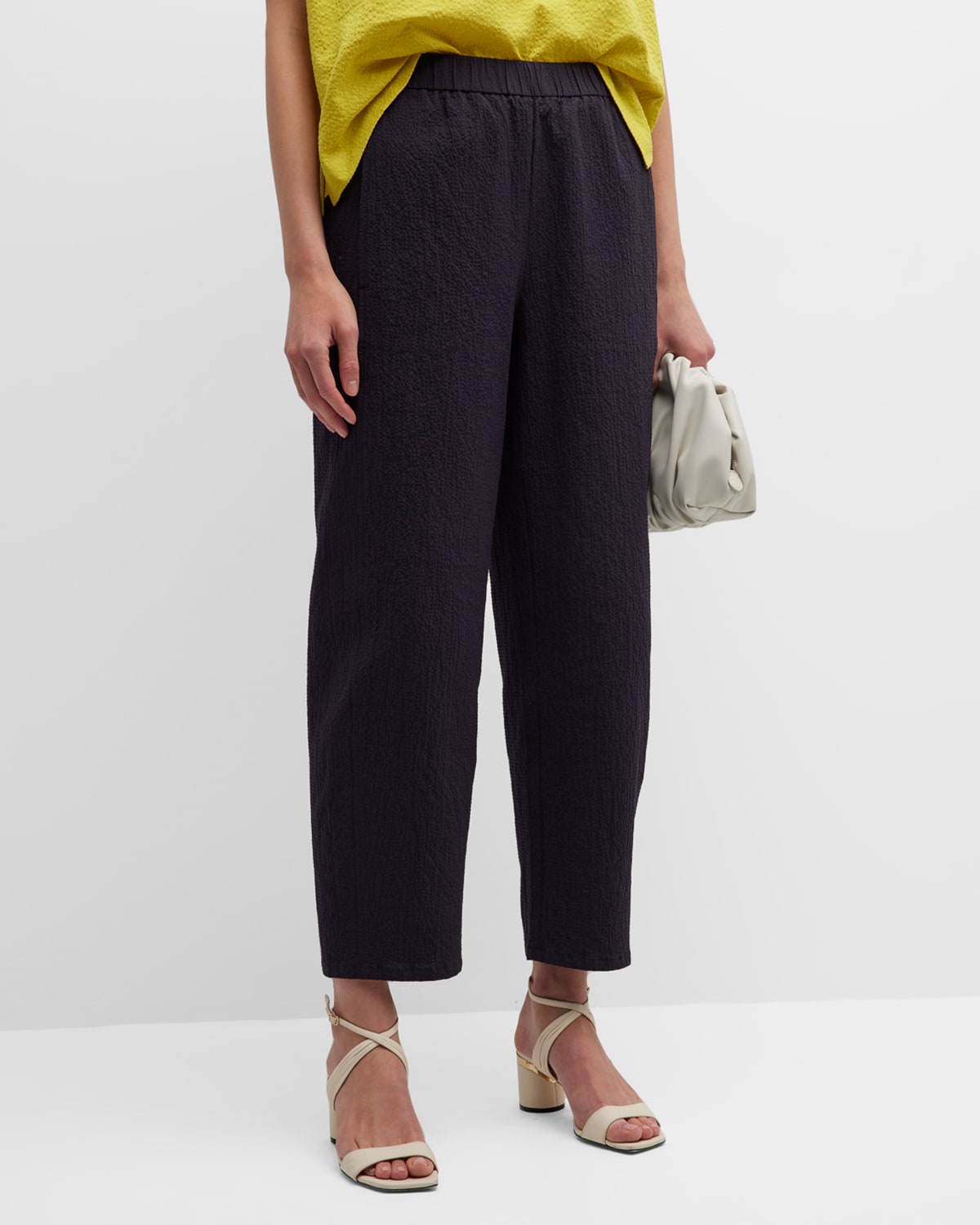 EILEEN FISHER CRINKLED CROPPED ORGANIC COTTON LANTERN PANTS