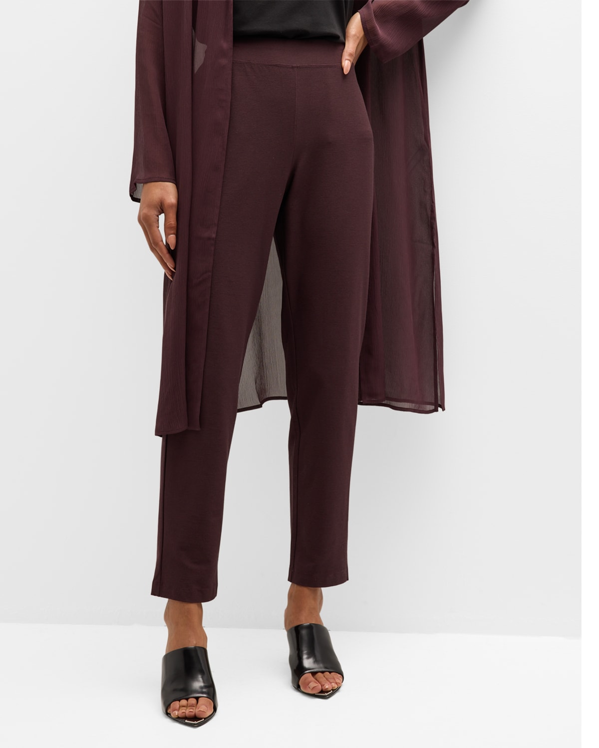 Eileen Fisher Tapered Stretch Crepe Ankle Trousers In Cassis