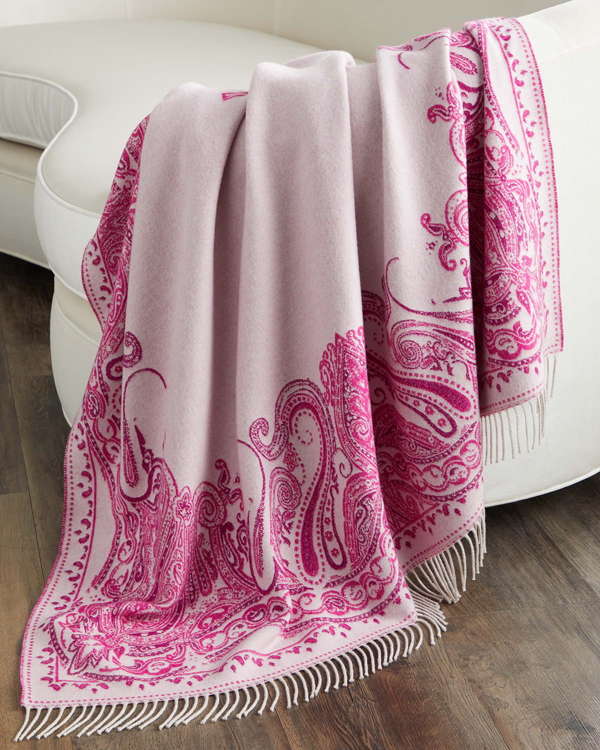 Etro Lagos Wool Fringed Throw Blanket In Pink