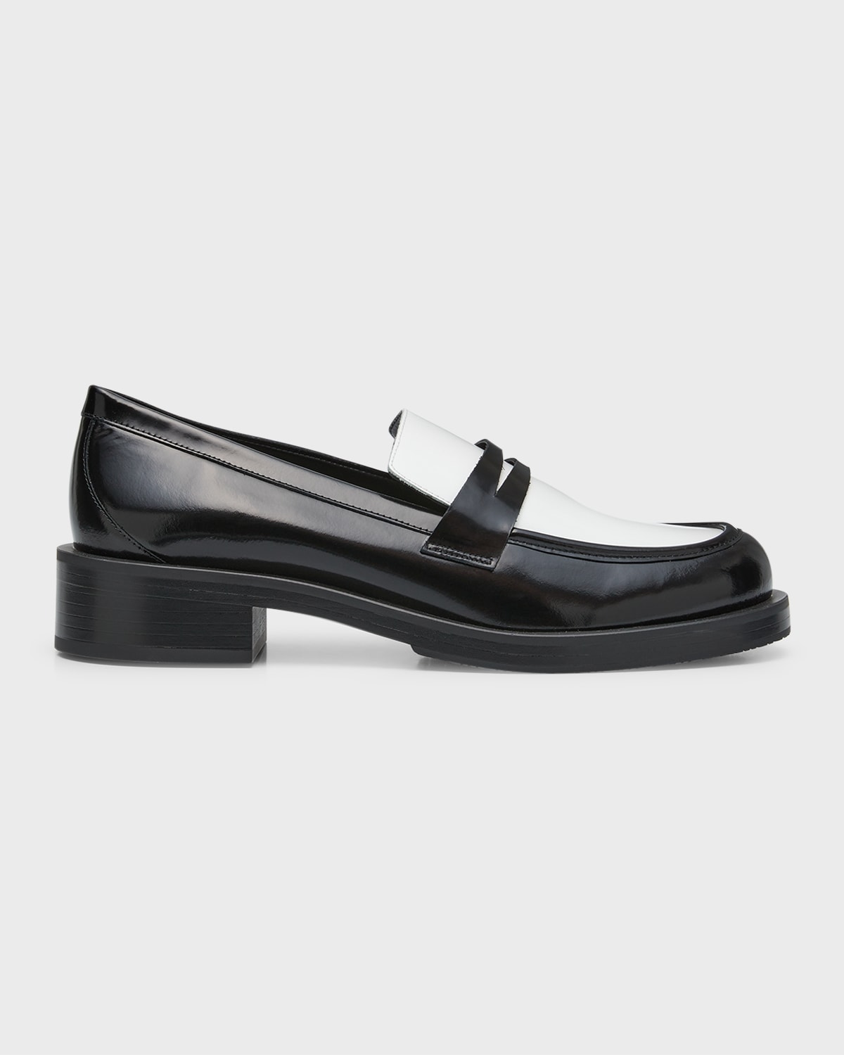 Stuart Weitzman Palmer Bicolor Penny Loafers In Blackwhite