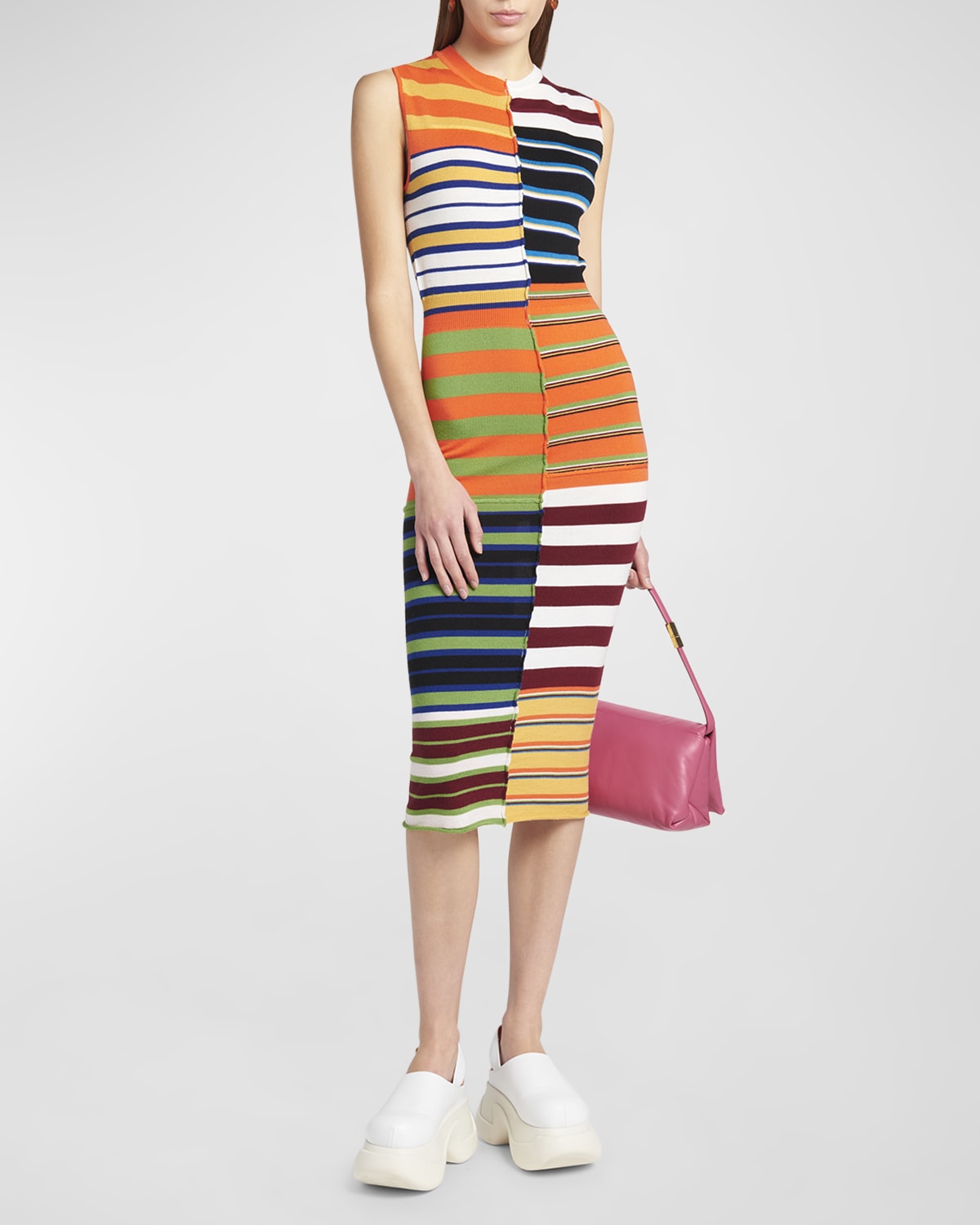 Striped Patchwork Sleeveless Midi Dress