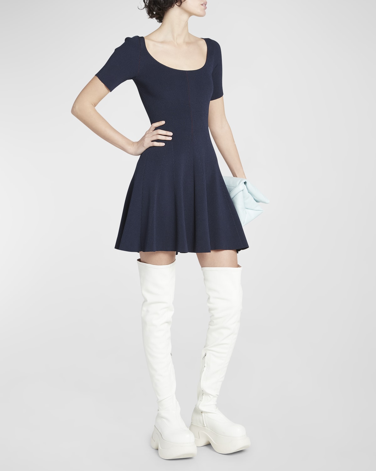 Fit-Flare Ribbed Mini Dress
