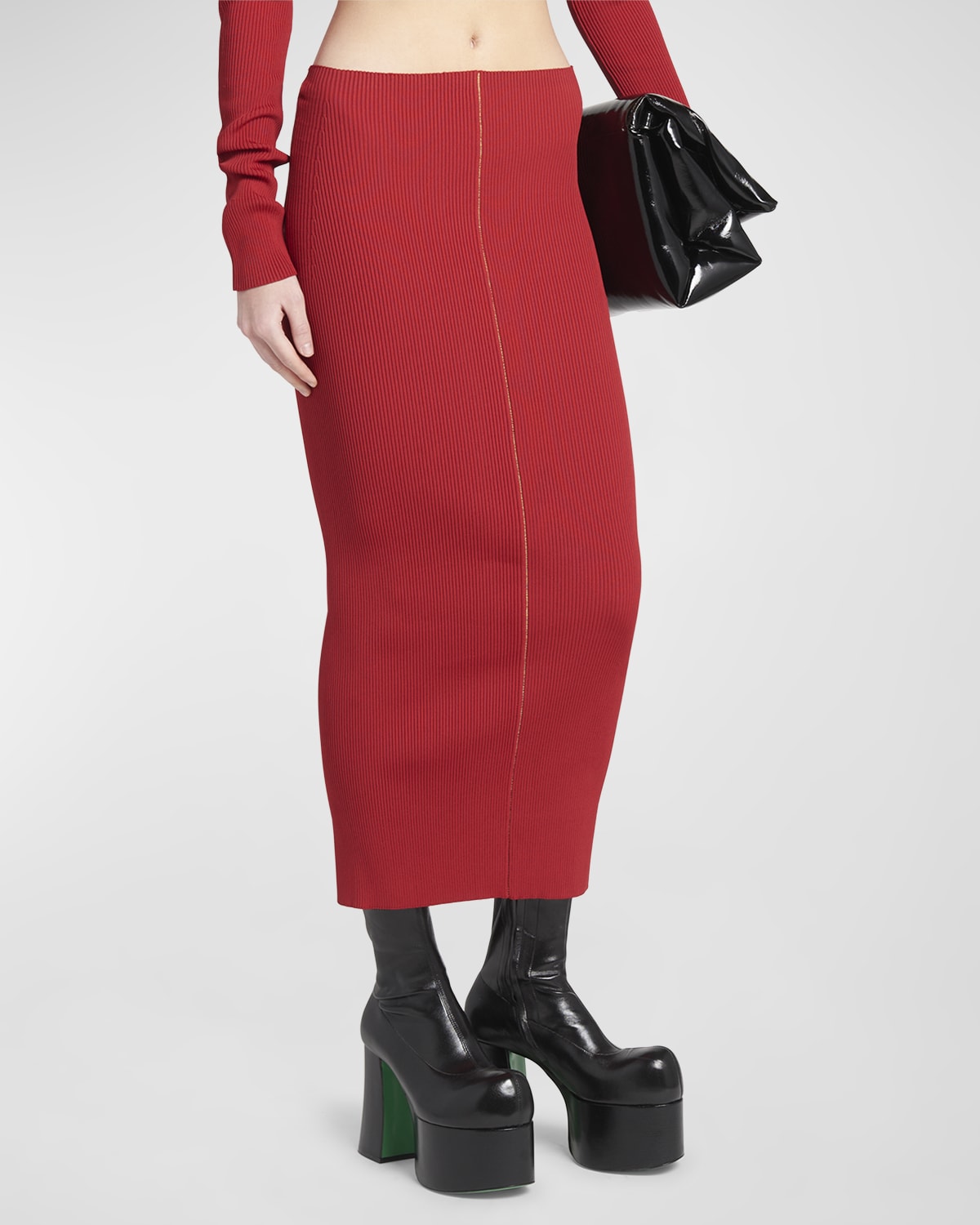 Marni Ribbed Knit Midi Skirt In Chilli