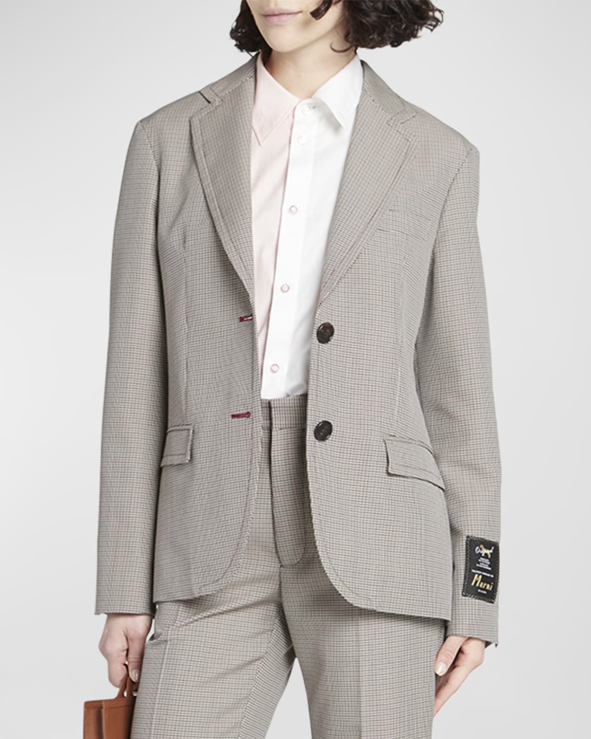 Marni Multicolor Houndstooth Wool Blend Single-breasted Blazer In Rubyred