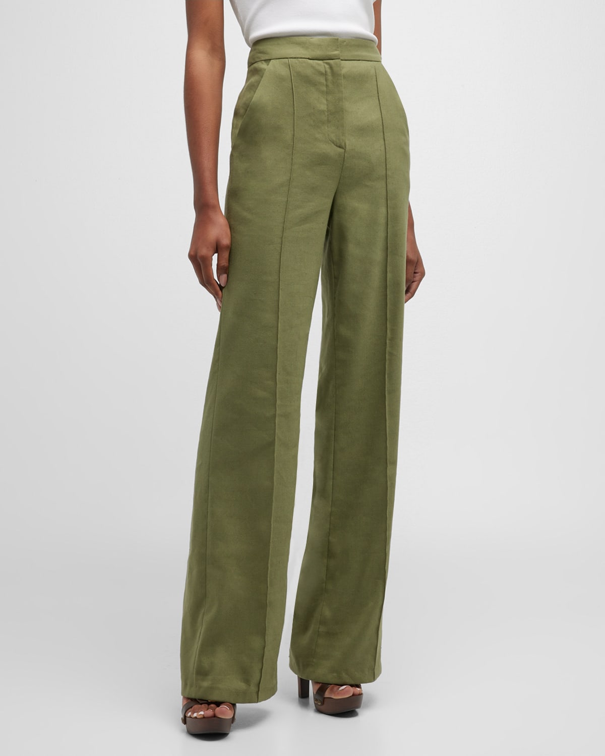 Shop Veronica Beard Noda Tailored Pintuck Pants In Bright Army