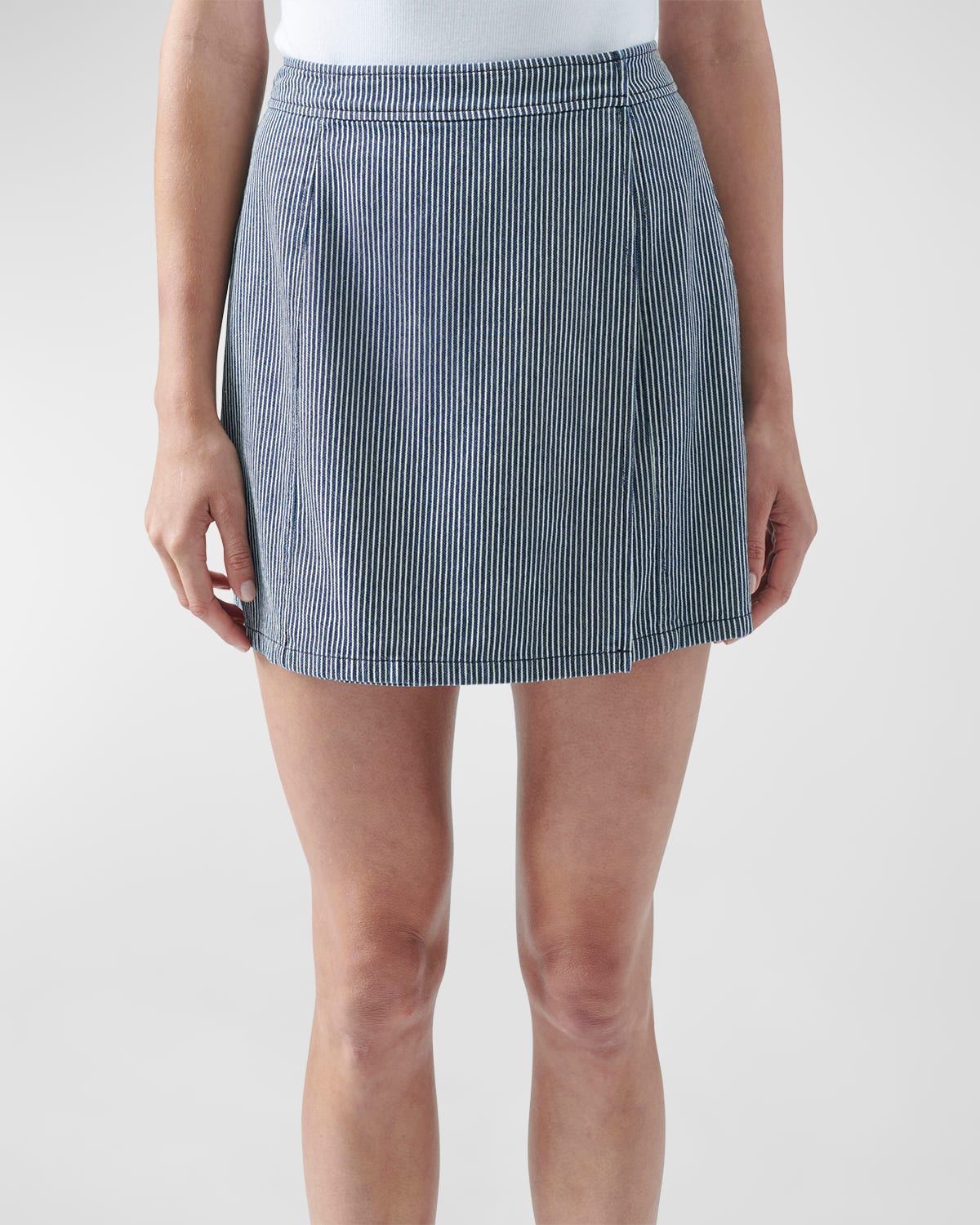 Atm Anthony Thomas Melillo Ticking Stripe Wrap Miniskirt In Naval Blue Combo