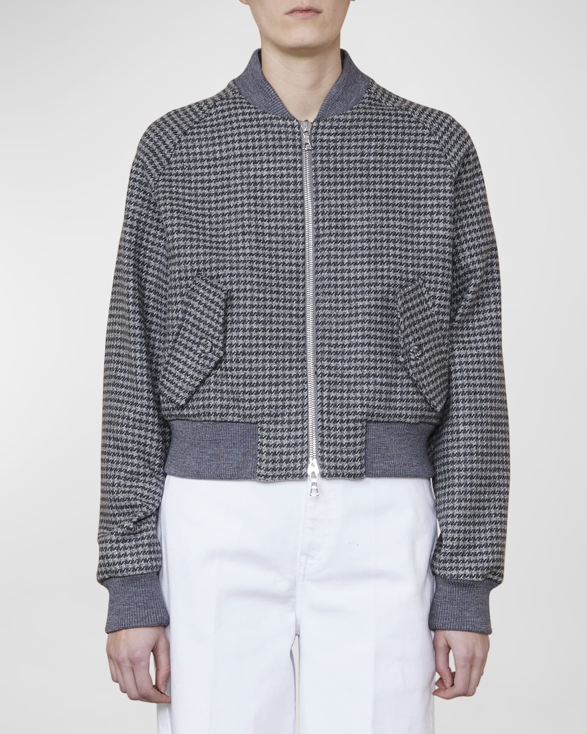 Astree Houndstooth Wool Bomber Jacket