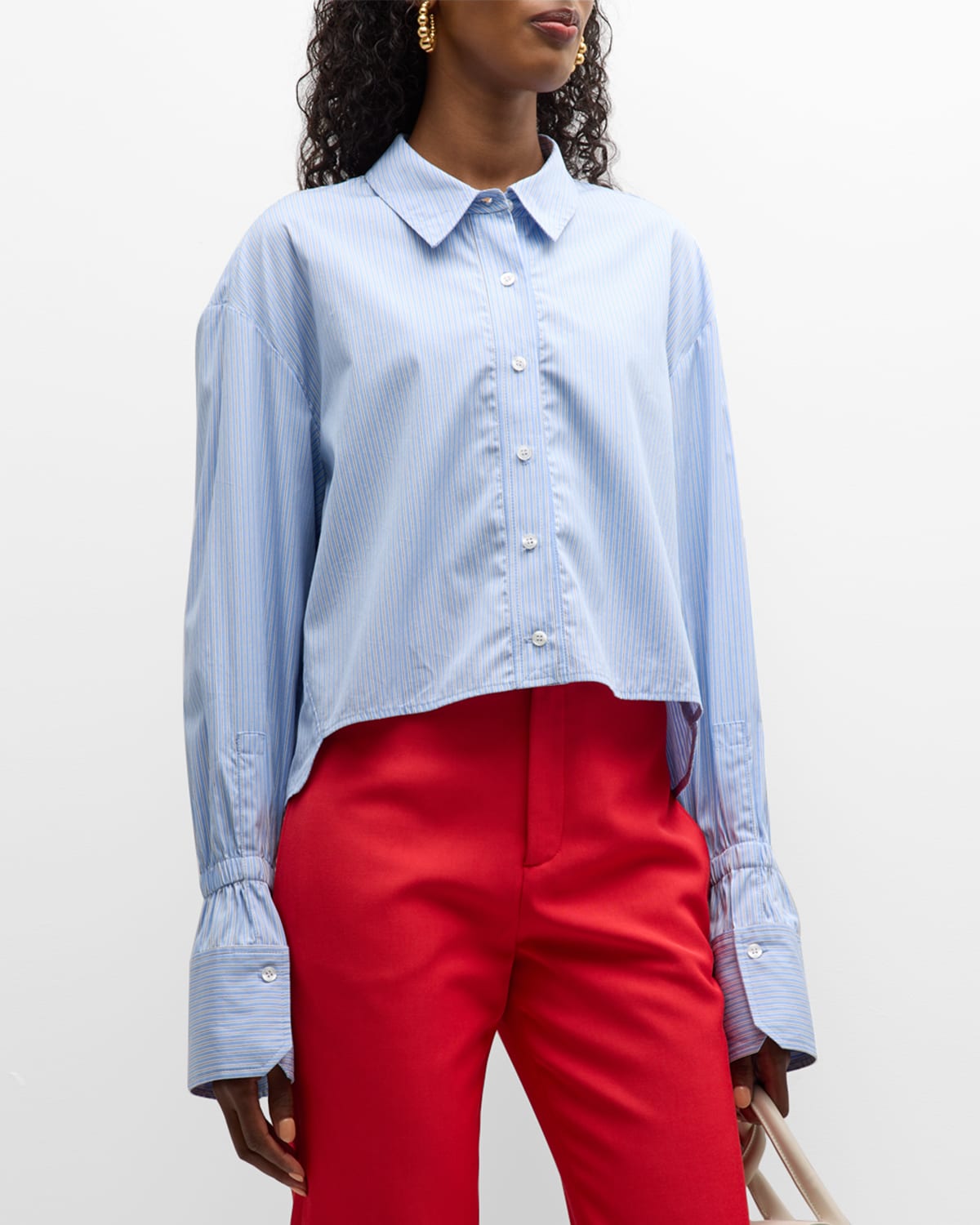 A.l.c Monica Pinstripe Cropped Button-front Shirt In Chelsea Blue White