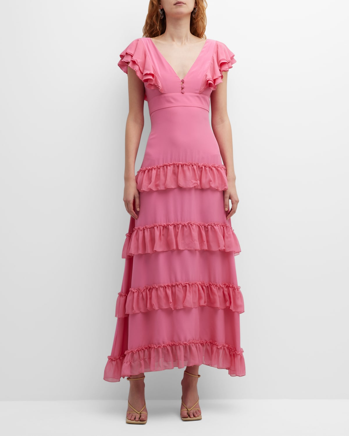 Figue Frida Tiered Ruffle Maxi Dress In Flamingo Pink