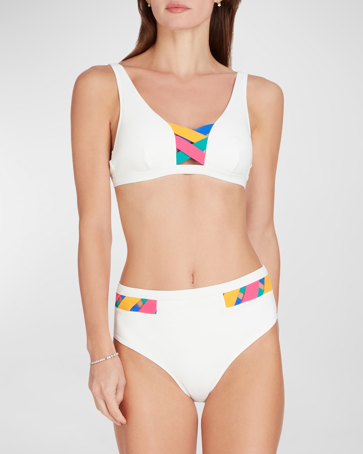 Valimare Women's Martinique Bandage-trim High-waist Bikini Bottom In White/multi